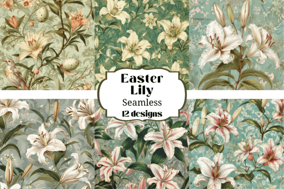 12 Easter Lily Seamless Backgrounds: Digital Craft Assets