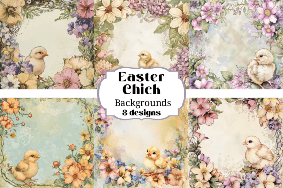 8 Easter Chick Digital Paper Backgrounds for Your Projects