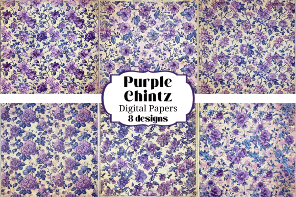 8 Old Purple Floral Chintz Backgrounds for Vintage Designs