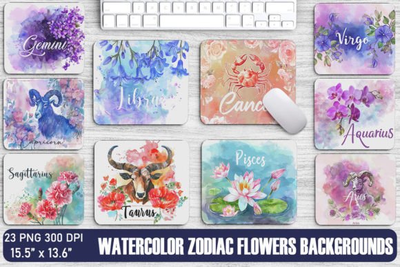 Elevate Your Designs with Watercolor Zodiac Flowers Backgrounds