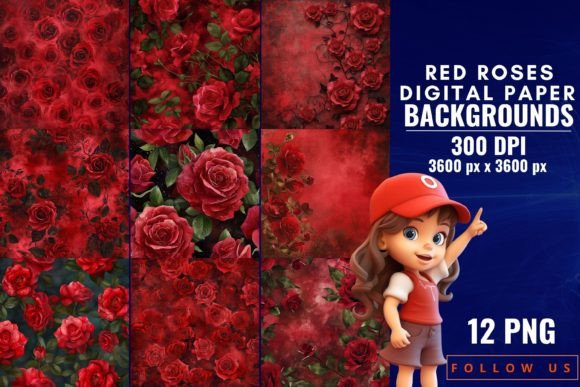 Red Roses Digital Paper Backgrounds for Timeless Designs